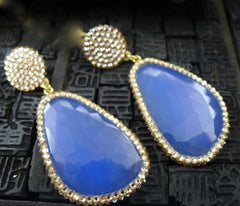 Roni Blanshay Blue Chalcedony Crystal Encrusted Drop Earrings