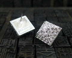 CC Skye Pave Pyramid Stud Earrings in Silver Finish