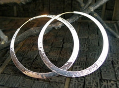 Mark Spirito Sterling Silver X Large Flat Hammered Hoop Earrings