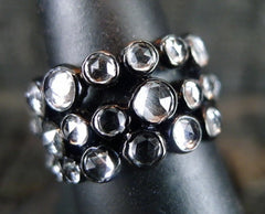 Sutra Blackened Sterling Silver, Topaz, and Crystal Bubble Band Ring