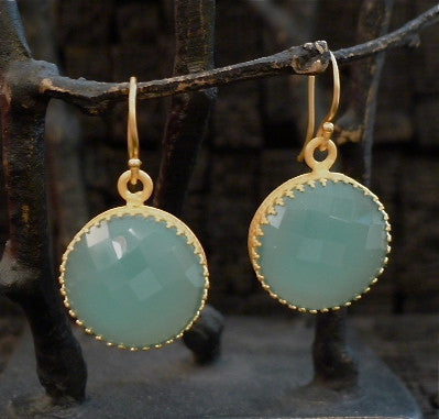 Kevia Aqua Chalcedony Rose Cut Earrings