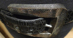 Patricia Von Musulin Alligator Belt with Hand Carved Ebony Marine Buckle Inlaid with Sterling Silver