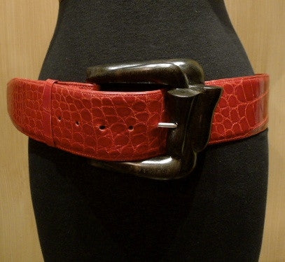 Patricia Von Musulin Alligator Belt with Hand Carved Ebony Wood Knot Buckle