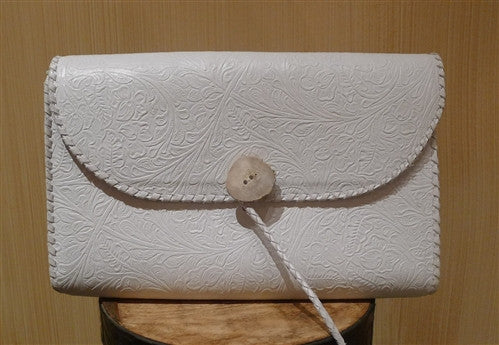 Rhonda Ochs Hand-Tooled Clutch Handbag in White