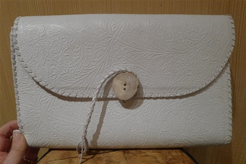 Rhonda Ochs Hand-Tooled Clutch Handbag in White