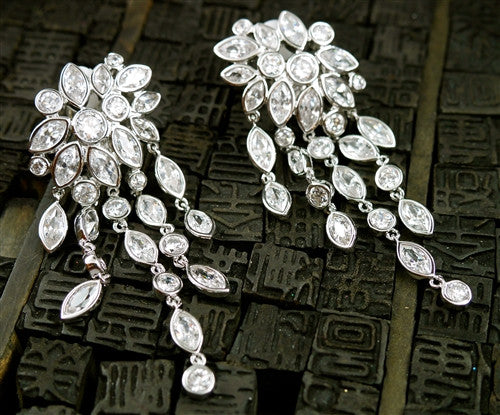 Jardin/Kenneth Jay Lane Cascading Marquis Diamond Chandelier CZ Earrings