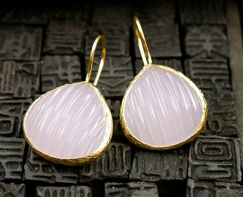 Coralia Leets Fluted Rose Quartz Teardrop Earrings