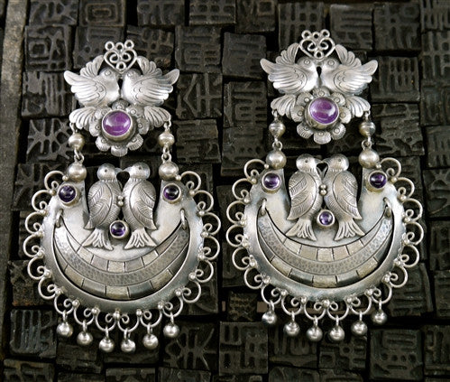 Federico Lovebirds Sterling Silver and Amethyst Earrings