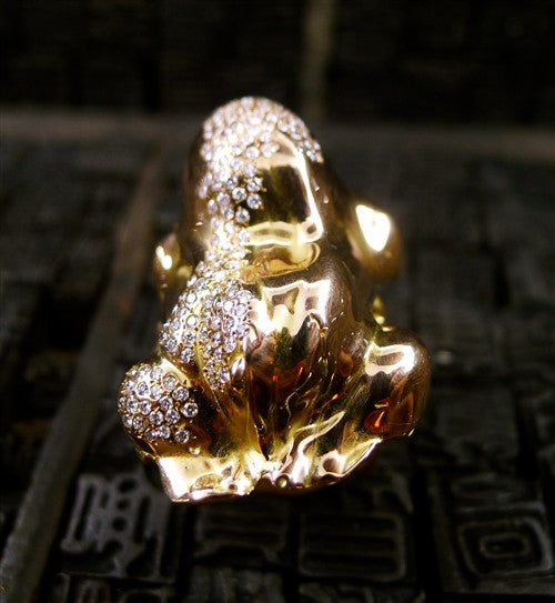 Lucifer Vir Honestus Diamond Frog Ring in 18K Yellow Gold