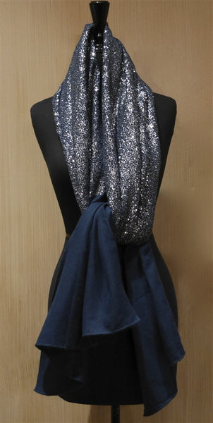 Bajra Cashmere Mini Paillette Sequin Scarf/Stole in Teal Blue with Silver Sequins