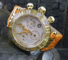 Seah Chronograph Watch with Genuine Orange Crocodile Strap with Diamonds