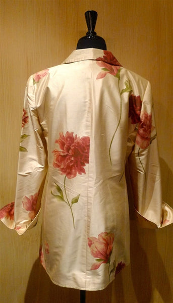 Quadrille Custom Cream Silk Jacket with Rose Print