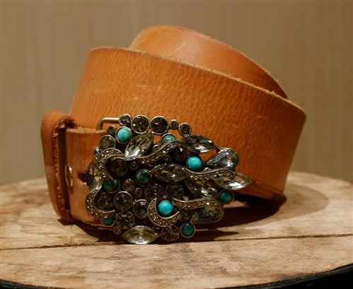 B-Low the Belt Crystal Embellished Buckle with Rust Leather Belt