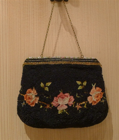 Vintage French Crewel and Beaded Evening Bag- Paris