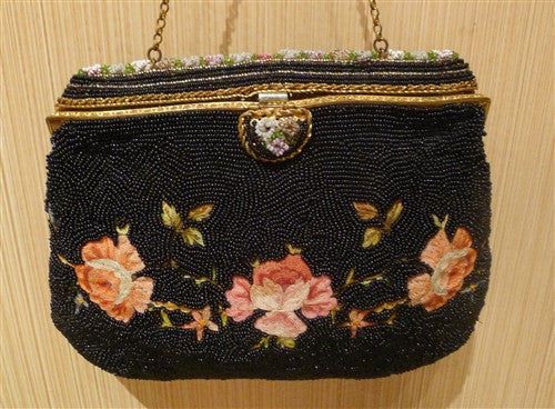 Vintage French Crewel and Beaded Evening Bag- Paris