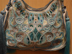 Buba Turquoise Spiral Embroidered Tote Handbag