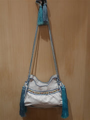 Buba Turquoise Spiral Embroidered Tote Handbag