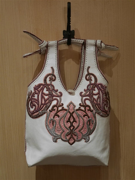 Buba White with Pink Embroidered Handbag