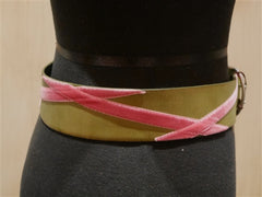 Linea Pelle Green Belt with Pink Velvet Embroidery