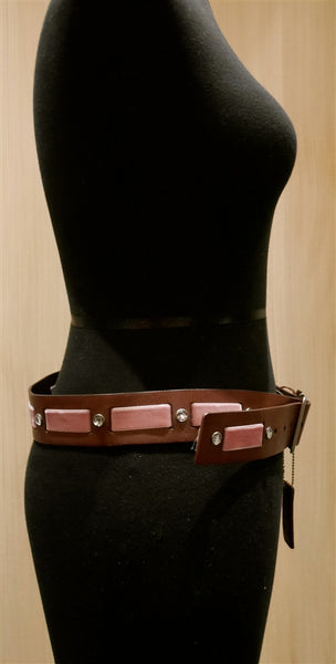 Linea Pelle Brown Belt with Pink Velvet Ribbon and Crystals