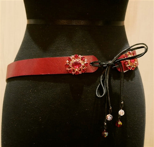 Rachel Abroms Red Jeweled Tie Belt