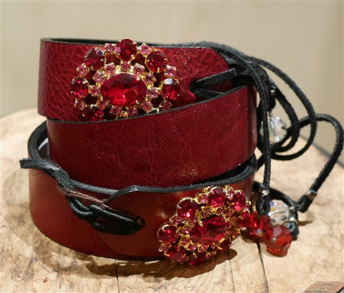 Rachel Abroms Red Jeweled Tie Belt