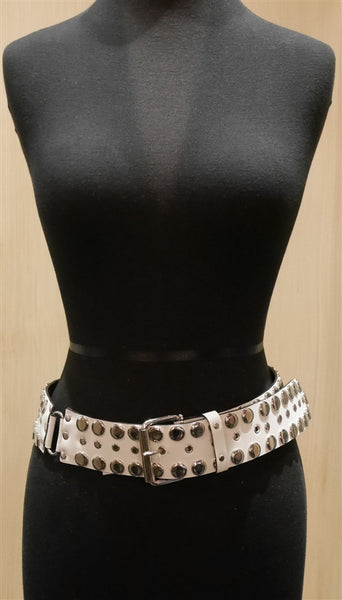 Continental Leather Fashion White Stud Belt