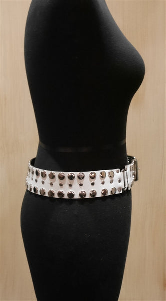 Continental Leather Fashion White Stud Belt