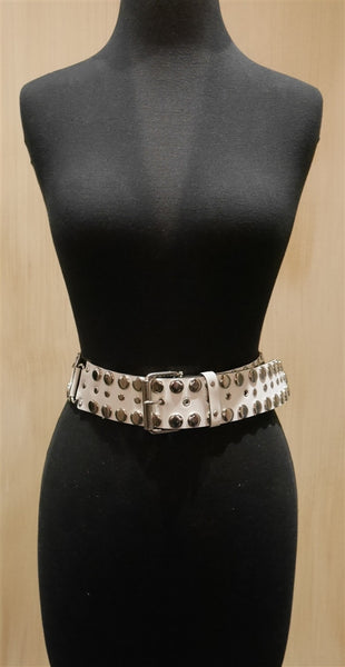 Continental Leather Fashion White Stud Belt