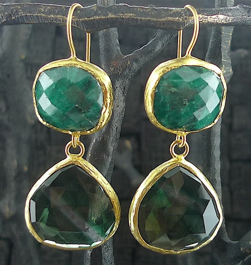 Coralia Leets Double Stone Green Onyx and Watermelon Earring