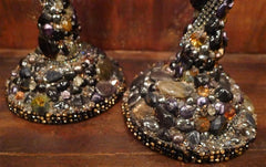 Pair of Handsigned Cloutier Custom Gem and Crystal Encrusted Candlesticks