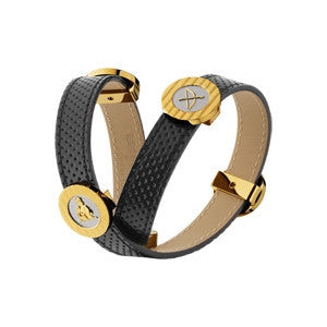 Seah 2-Wrap Elements Bracelet in Black Leather