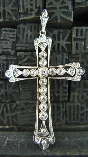 Estate Diamond Cross Pendant in 18K Two Tone Gold Circa 1910