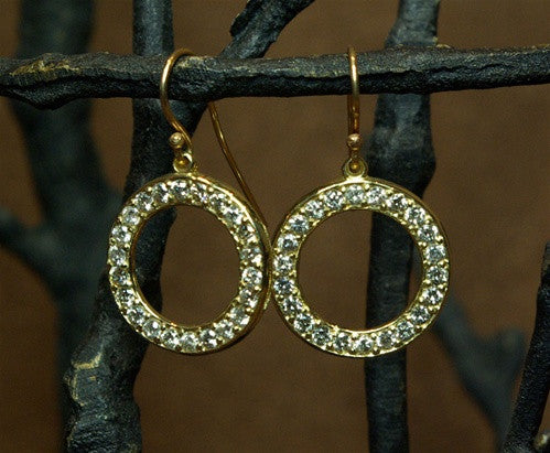 Emily and Ashley Green (Greenbeads) 14K Yellow Small Baby Circle Earrings in Diamonds