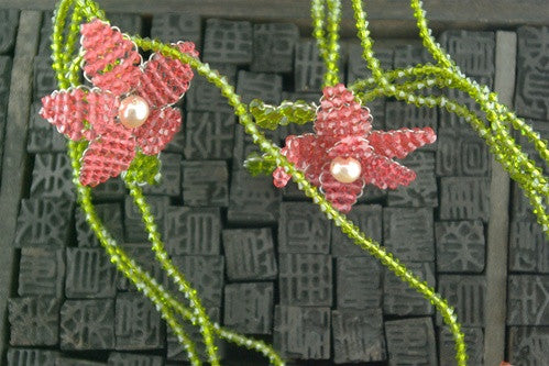 Mindy Lam Swarovski Crystal Pink Flower Lariat Wrap Necklace
