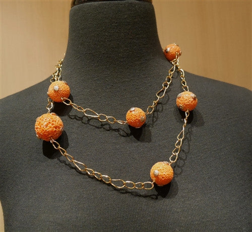 Pade Vavra Sponge Coral Bead, Diamond and 18K Peach Gold  Necklace