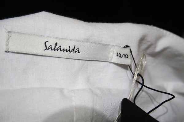 Salanida Top Stitched Linen Skirt - White with Asymmetrical Hem