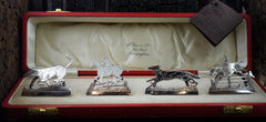 Hand Engraved Sterling Silver Place "Fox Hunt" Card Holders circa 1913 with Chats