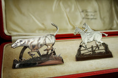 Hand Engraved Sterling Silver Place "Fox Hunt" Card Holders circa 1913 with Chats