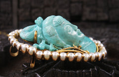 Estate Finely Carved Turquoise, and Pearl Brooch and Pendant