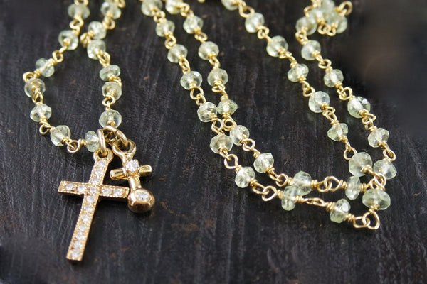 Erica Courtney Chrysophase Two Diamond Cross Necklace