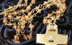 Erica Courtney 18K Yellow Gold, Diamond and Mandarin Garnet Cross Necklace