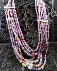 Very Fine Natural Multi Colored Sapphire Necklace with Diamond Bar Stations