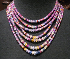 Very Fine Natural Multi Colored Sapphire Necklace with Diamond Bar Stations