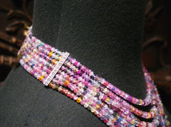 Very Fine Natural Multi Colored Sapphire Necklace with Diamond Bar Stations