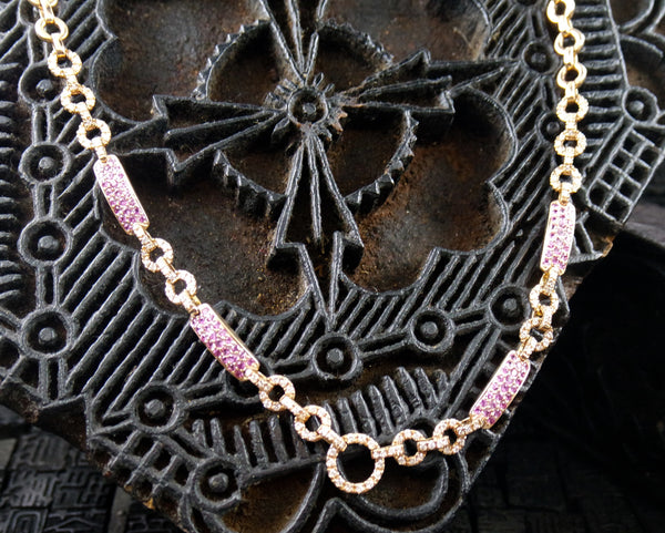 Robert Wander 18K Rose Gold, Pink Sapphire, and Diamond Link Chain Necklace