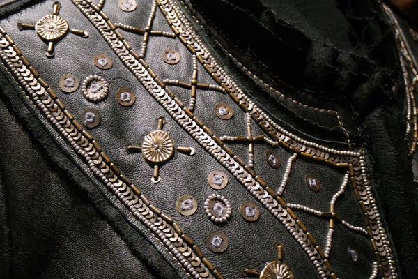 Raw 7 Embellished Black Leather Jacket