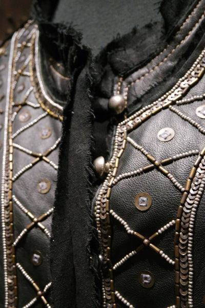 Raw 7 Embellished Black Leather Jacket