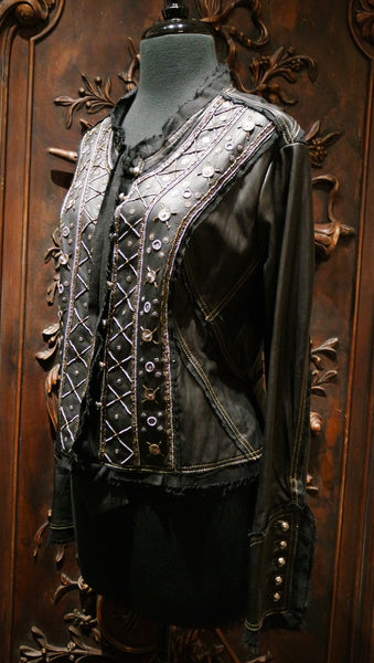 Raw 7 Embellished Black Leather Jacket