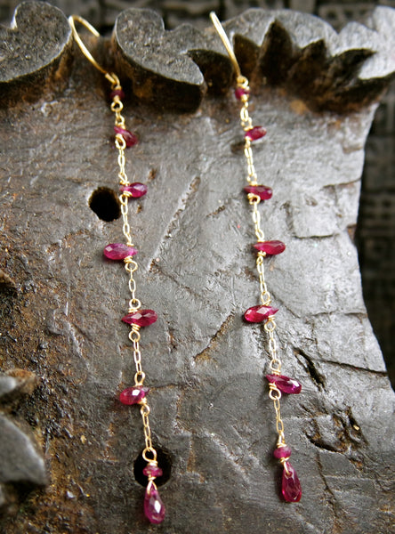 Sonya Ooten 18K Yellow Gold and Deep Pink Sapphire Earrings